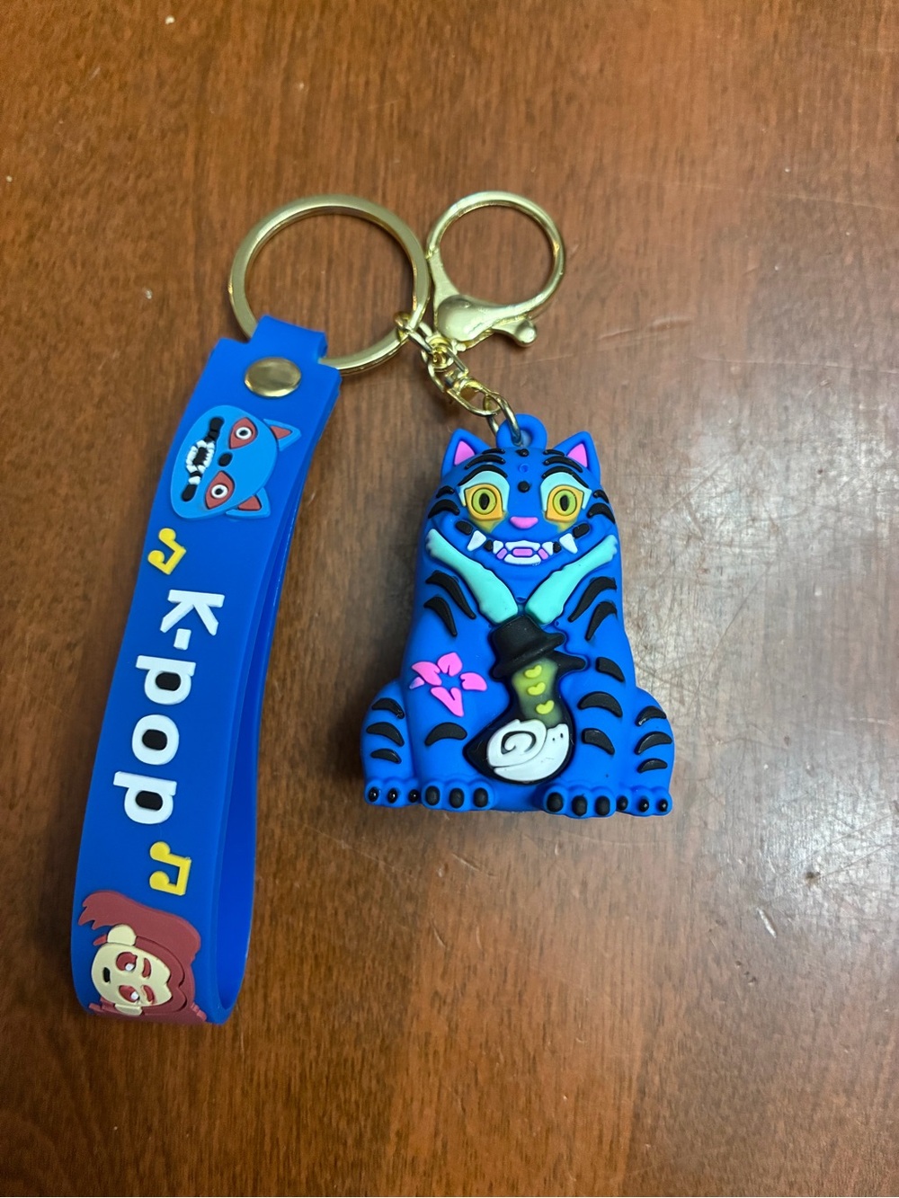 Blue K-pop Cat Keychain and Wrist Strap